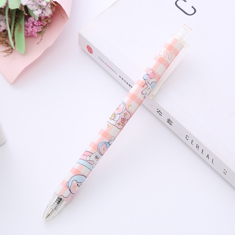 Bút Bi Bấm màu pastel 0.5mm cute dễ thương, bút gel bấm mực đen nhanh khô Ếch Ộp Vpp