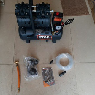 Máy nén khí Etop sạch mini 9l (cam kết bảo hành 1 năm), tặng kèm dây hơi, súng xì, đầu bơm xe đạp, xe máy.