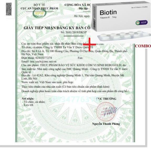Combo Biotin 5mg+ ✅ Cốm vi sinh Bebugold - Hỗ trợ tăng cường tiêu hóa, giúp ăn ngon, hấp thu tốt (Hộp 15 gói)