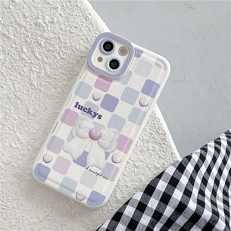 Ốp lưng iphone Bao Da Điện Thoại Màu Trơn Đính Nơ Cho iphone7 7plus 8 8plus xs 11 12 13 pro max plus max promax Dinuo case