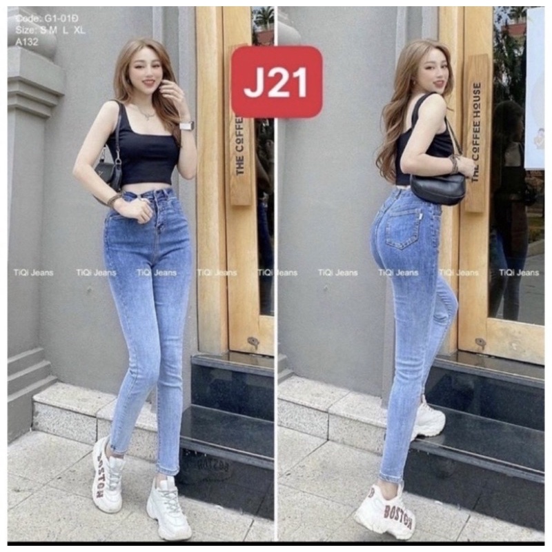 Quần jeans nữ cạp lưng cao,loang xanh dáng ôm co dãn tốt