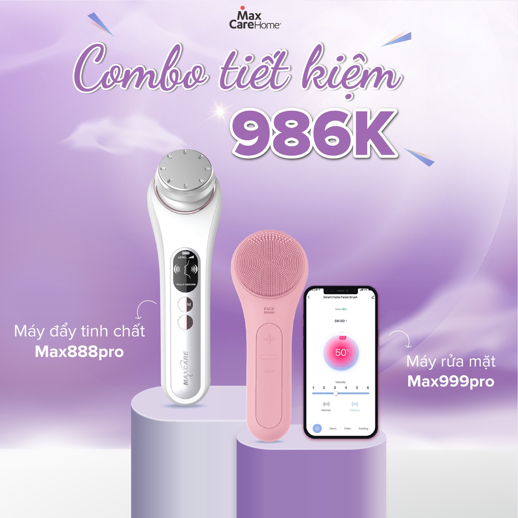 [Combo giảm 986k] Máy đẩy tinh chất ion nóng lạnh Maxcare Max888PRO + Máy rửa mặt Maxcare Max999PRO