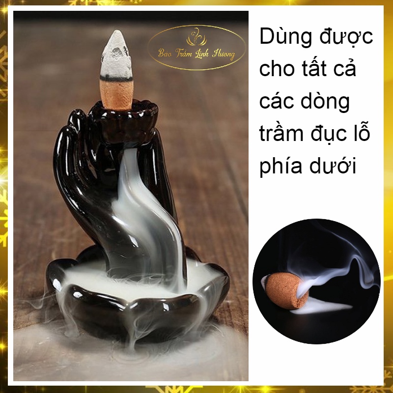 ( Giá Sale ) Thác Khói Nụ Trầm Hương - Lư Xông Trầm Đốt Nhang Đồ Thờ Phong Thủy Phật Giáo Bằng Gốm Sứ Cao Cấp