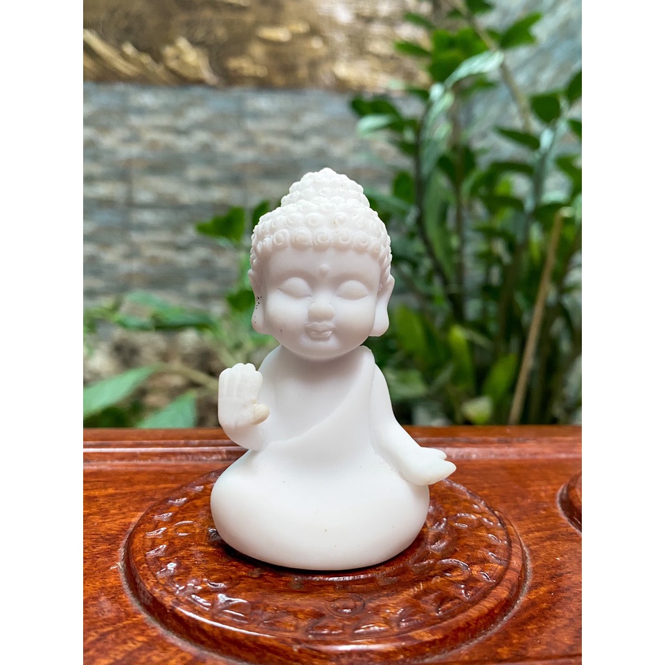 Bộ Chú Tiểu Tam Không, Yêu Đời, Tự Tại, An Yên Đá đúc Trắng trang trí bàn làm việc, nhà cửa, quà tặng PT80