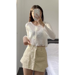 Áo Croptop dài tay thun mềm vải lỗ thoáng thu đông