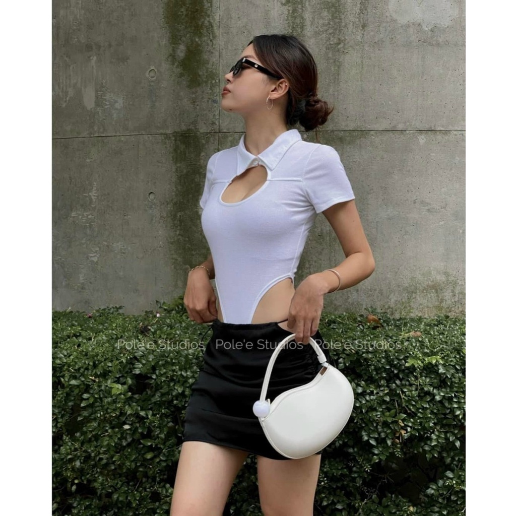 Áo Bodysuit Thun Borip Cổ Bẻ Gài Nút Trước Cổ Tay Ngắn Phối Xẻ Giọt Nước Sành Điệu TTKXA0491