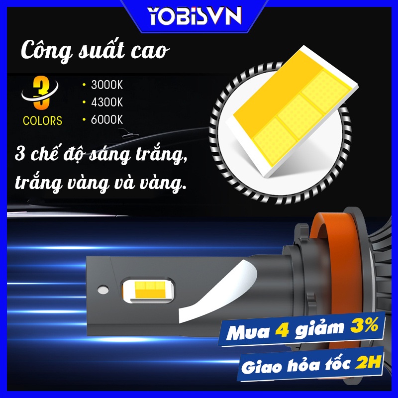 Đèn LED Pha, Gầm 3 Chế Độ Phá Sương Cho Xe Ô Tô Chân H4, H7, H11