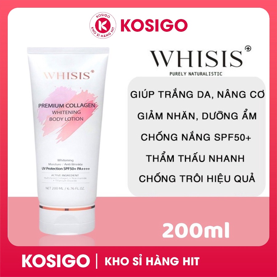Kem Dưỡng Thể WHISIS Trắng Da Chống Nắng Nâng Tone Premium Collagen Whitening Body Lotion 200ml