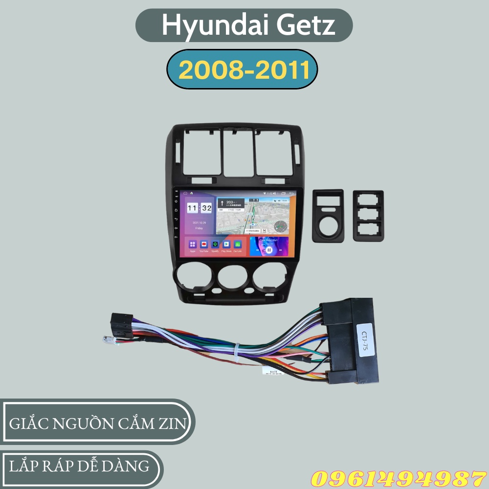 Mặt dưỡng 9 inch Hyundai Getz 2008-2011 kèm dây nguồn cắm zin theo xe dùng cho màn hình DVD android 9 inch