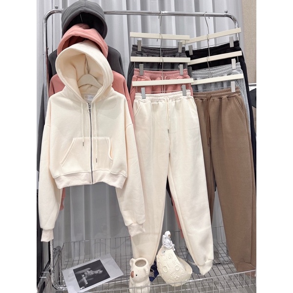 Bộ nỉ bông có mũ chấy dày đẹp