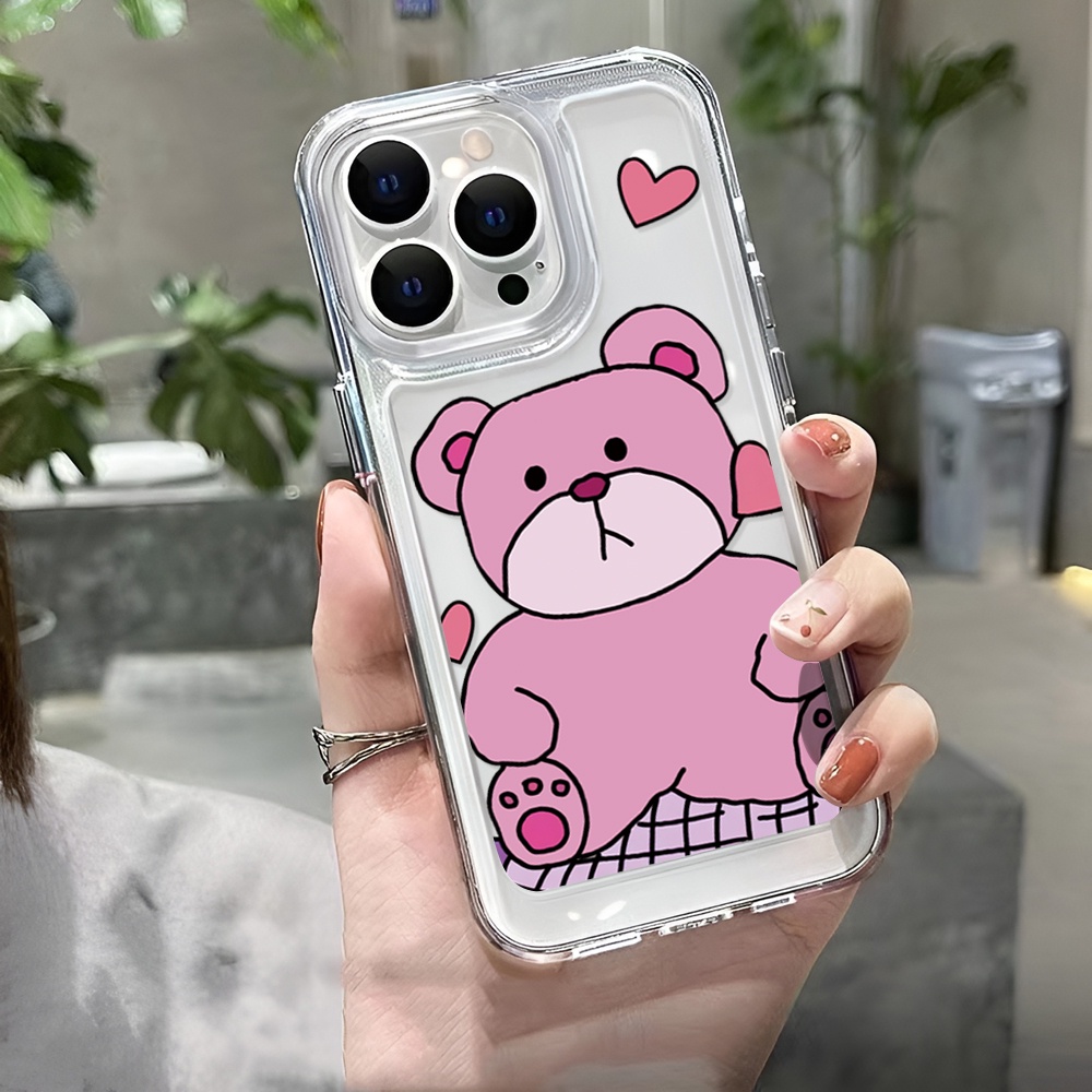 Ốp Điện Thoại Trong Suốt Họa Tiết Trái Tim / Gấu Hồng Cho iphone 14ProMax 14Plus 13 11 12 7Plus X XR