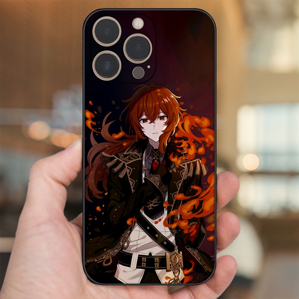 Ốp lưng iPhone 14 Pro dẻo đen cạnh vuông in hình Diluc Genshin Impact