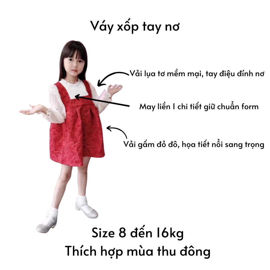 Váy đỏ thu đông mặc Noel và Tết cực xinh cho bé từ 7 đến 16kg