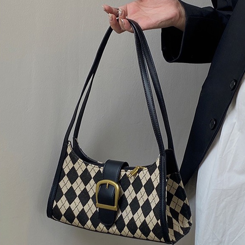 Túi Xách Đeo Vai Vải Bạt Có Khóa Hình Thoi Cổ Điển Cho Nữ