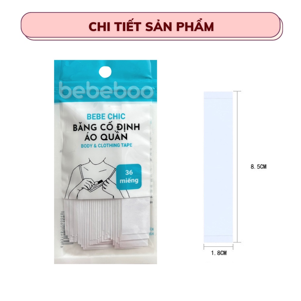 36 băng dính cố định quần áo BEBECHIC - Miếng dán chống lộ, hở ngực, vai áo unisex, 2 mặt chống hở mép áo