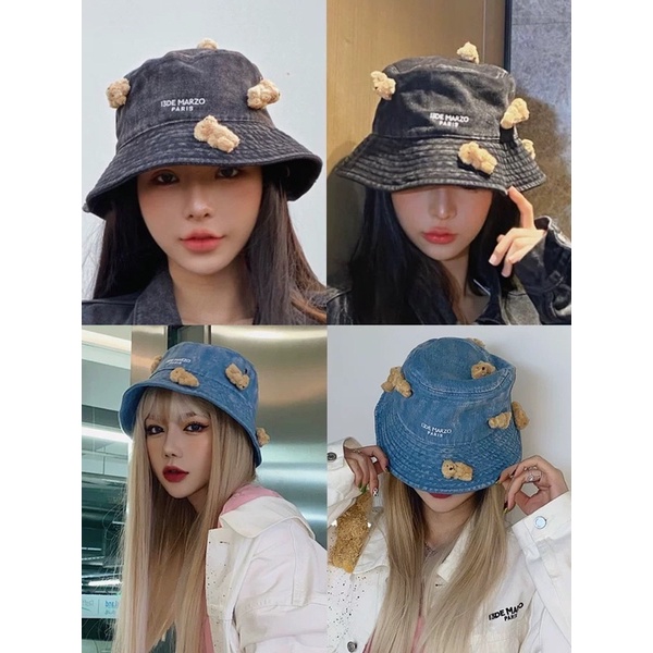 Mũ bucket bò 13de marzo đính gấu bông mai phương bùi