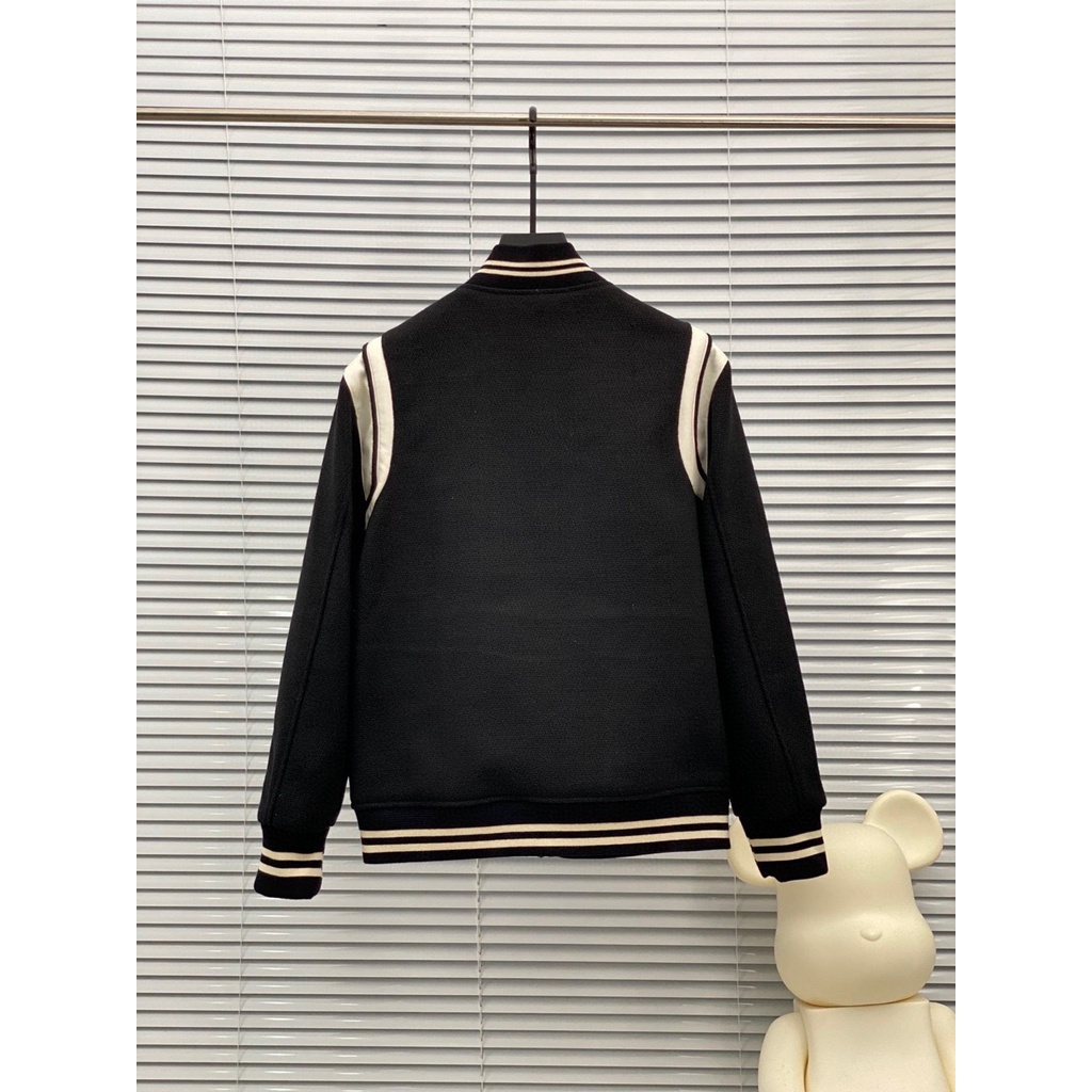 Áo khoác bomber Varsity  SLP Saint Teddy YSL Jacket bản cao cấp, Da Lộn, Áo khoác bóng chày