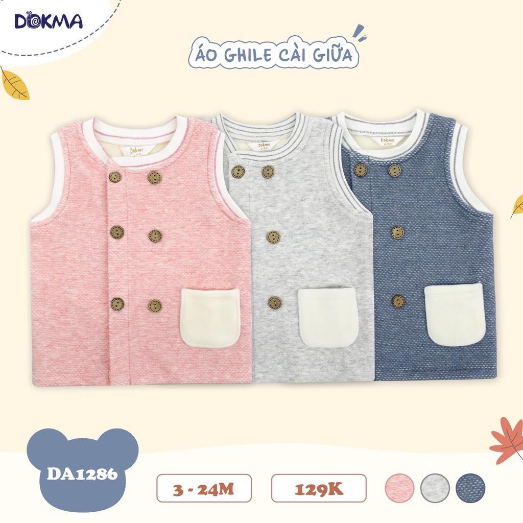 DA1286 - Áo ghile em bé nỉ lót bông ấm áp Dokma size 3-24M (6-13kg)