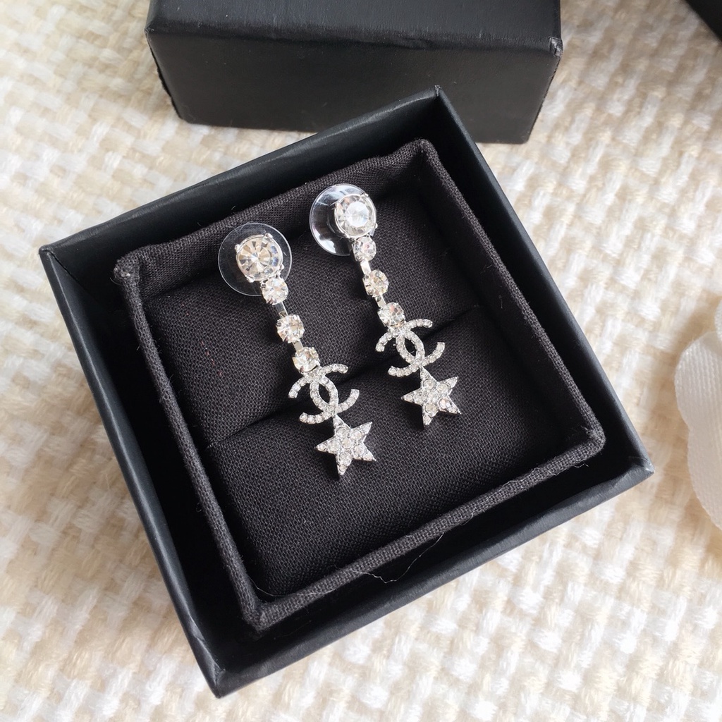 Đôi Bông Tai Mạ Bạc 925 Hình Ngôi Sao / Chữ C Thời Trang