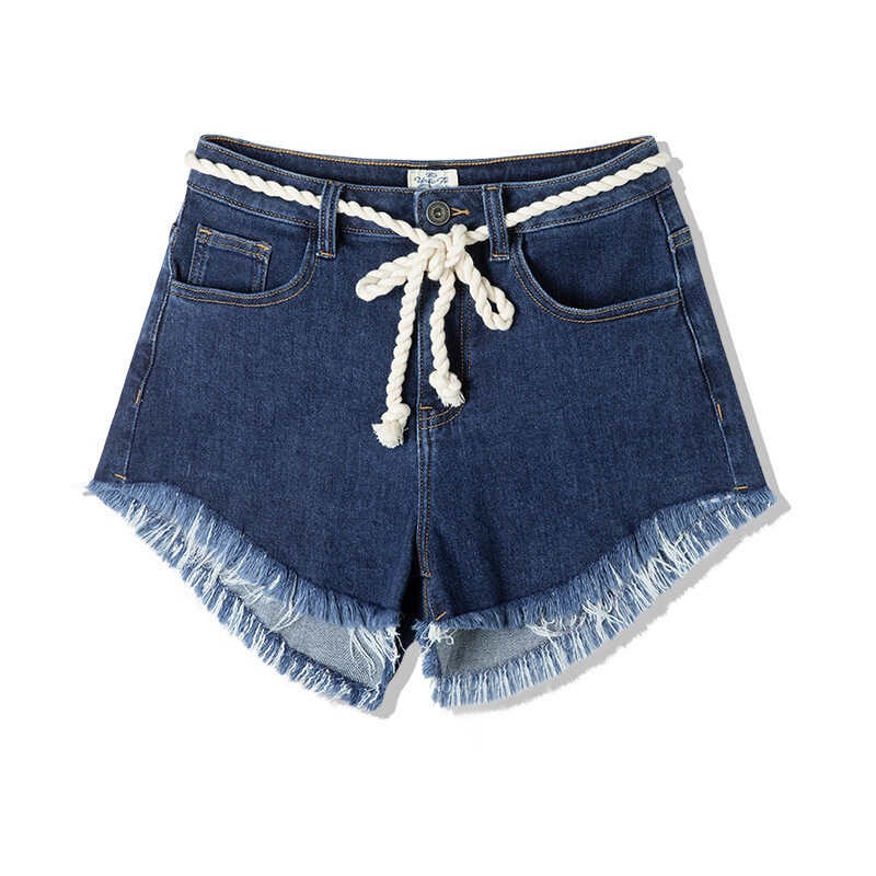Maden Quần Short denim Lưng Cao Ống Rộng Mỏng Viền Tua Rua Phong Cách Cổ Điển Quyến Rũ Đi Hộp Đêm Cho Nữ