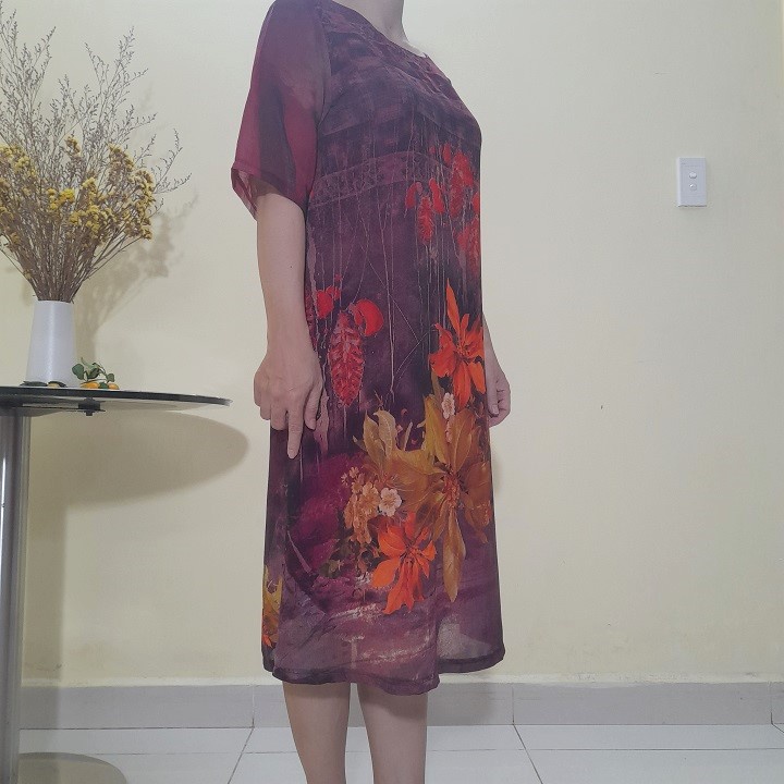 Đủ Size 50Kg Đến 90Kg - Váy Đầm Trung Niên - Vải Voan Sang Trọng 2 Lớp Form Suông A Che Bụng