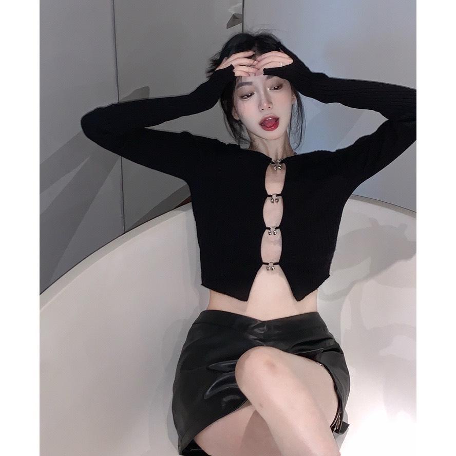 Áo croptop tay dài PINKSTORE29 kiểu khoen khoe ngực quyến rũ A5501