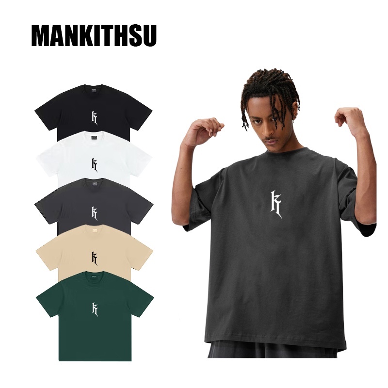 Áo thun unisex Front Gothic K pattern basic tee，Áo phông tay lỡ nam nữ form rộng streetwear oversize T011