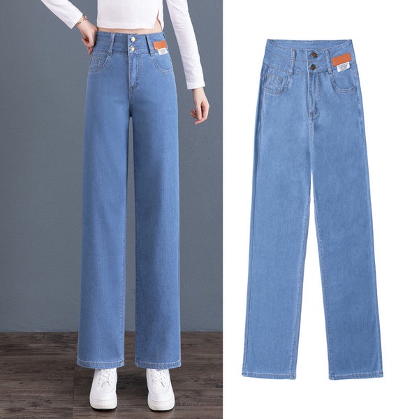 High waist denim wide leg pants women summer new Joker loose slim fashion straight pants denim