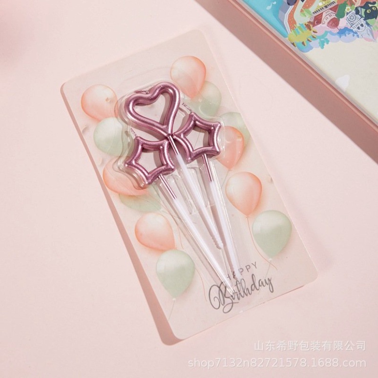 nến sinh nhật bánh kem [FREESHIP❤️] vỉ 3 nến tim sao nhũ đẹp