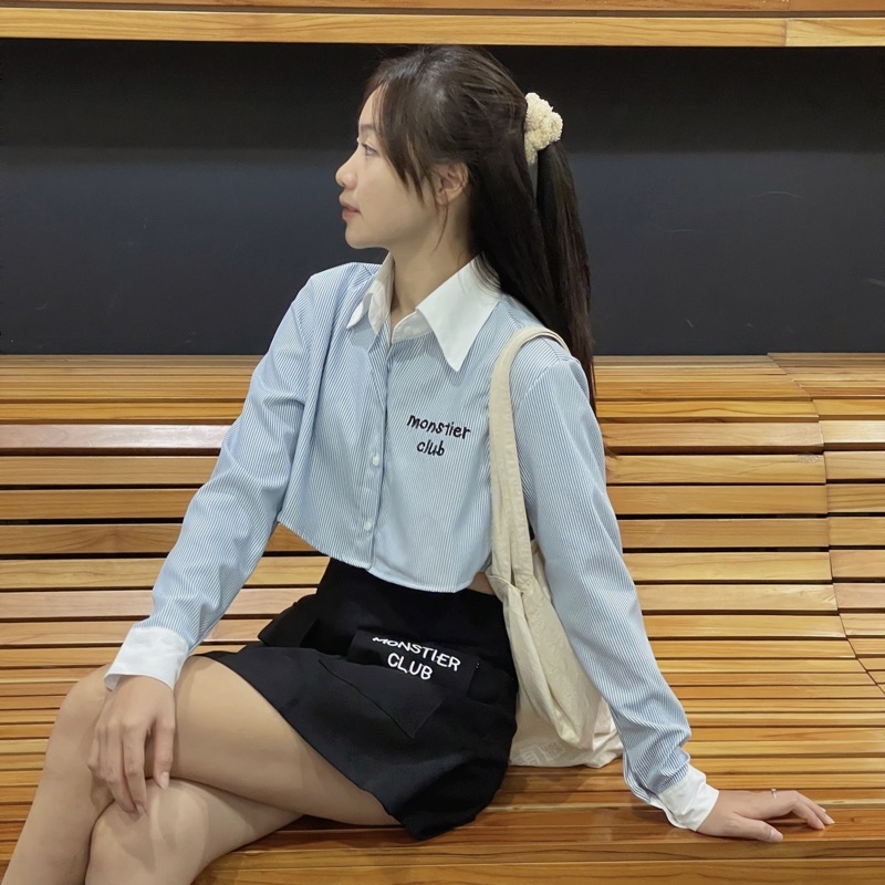 Áo Sơ Mi Siu Croptop - Thêu Chữ Monstier - Monstier Popin Cropped Shirt