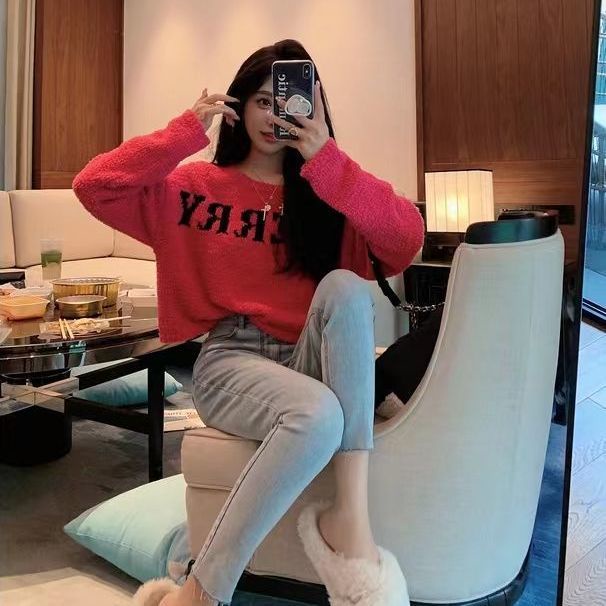 Jiashucheng Áo Sweater Tay Dài In Chữ Màu Sắc Tương Phản Thời Trang Mùa Thu Cho Nữ