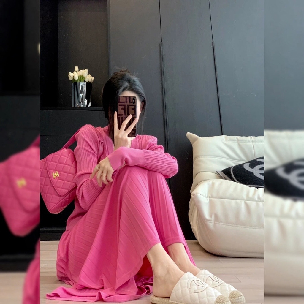 Bộ Đồ Dệt Kim!F &amp; X Bộ Áo Dệt Kim + Chân Váy Xếp Ly Màu Trơn Thời Trang Thu Đông 2022 Niche Zeng Hàng Có Sẵn