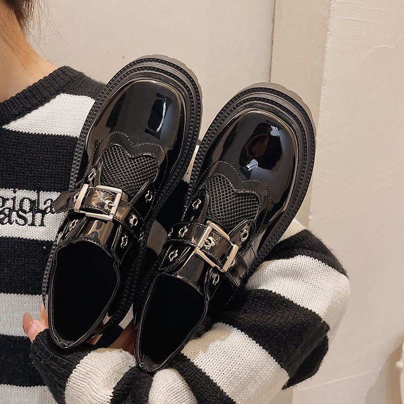 Giày Lười Đế Dày Khóa Cài Màu Đen Thời Trang Cho Nữ
