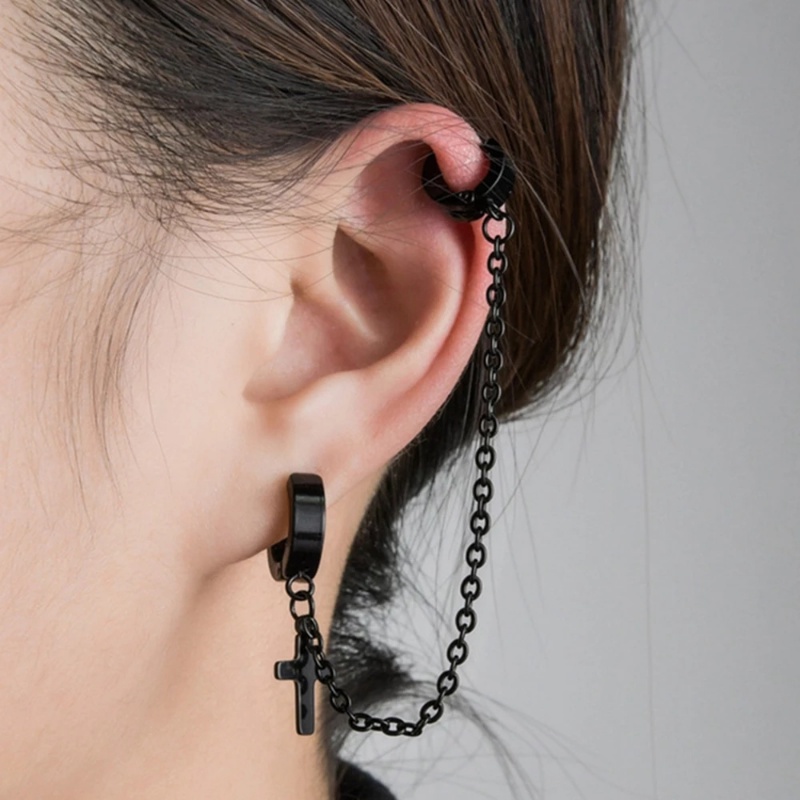 Khuyên Tai / Bông Tai Tích Hợp Kẹp Hình Thánh Giá Phong Cách Hip Hop Gothic Punk Cho Nữ