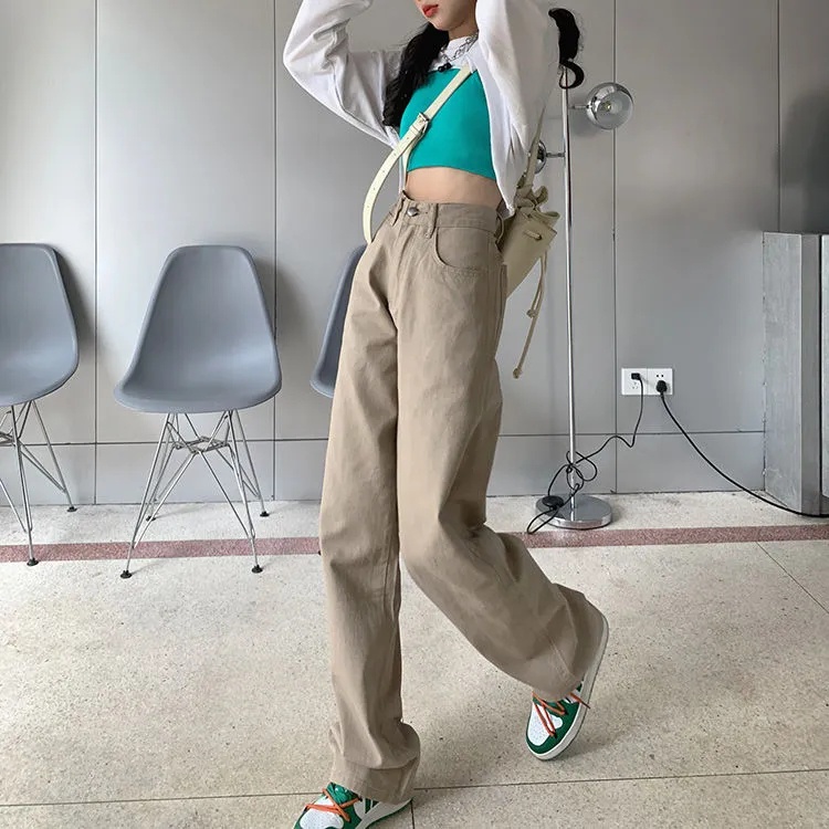 Quần denim SUXI ống rộng lưng cao thời trang Hàn Quốc dành cho nữ