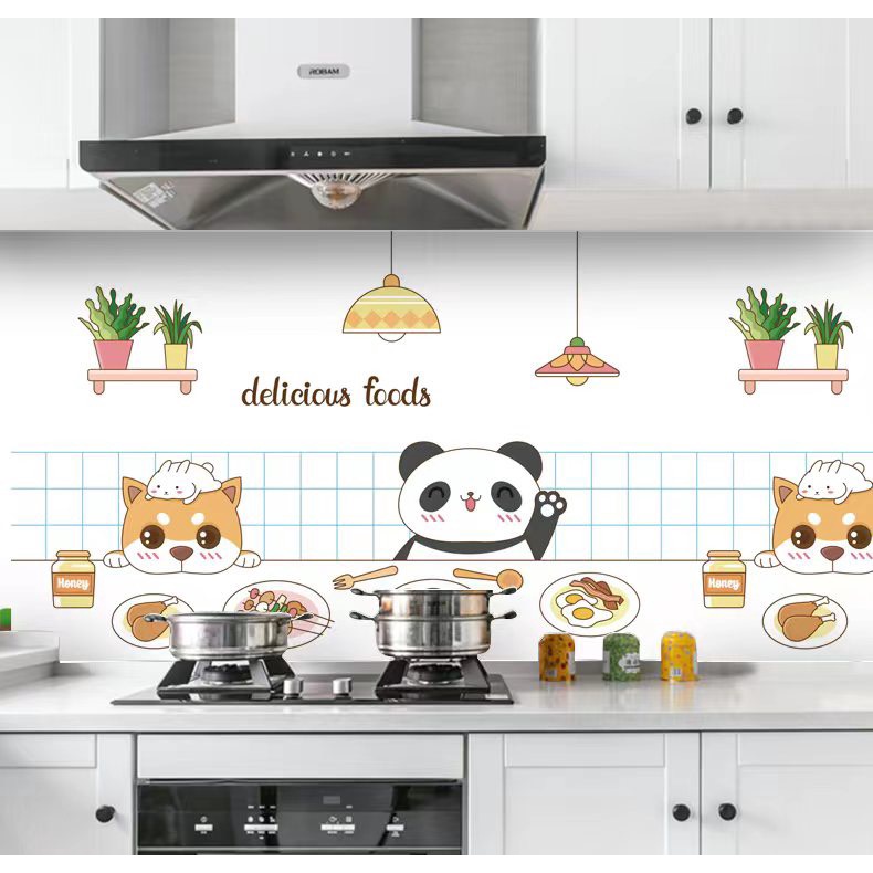 Giấy dán bếp chống dầu mỡ Gấu Trúc dài 3Met khổ 60cm sẵn keo, chống thấm nước, chịu nhiệt