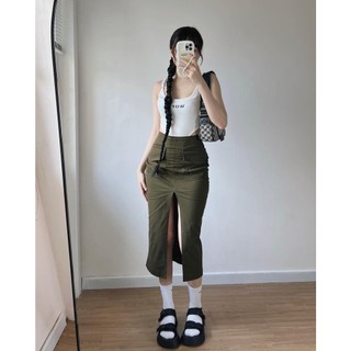 Chân váy midi RÊU xẻ giữa