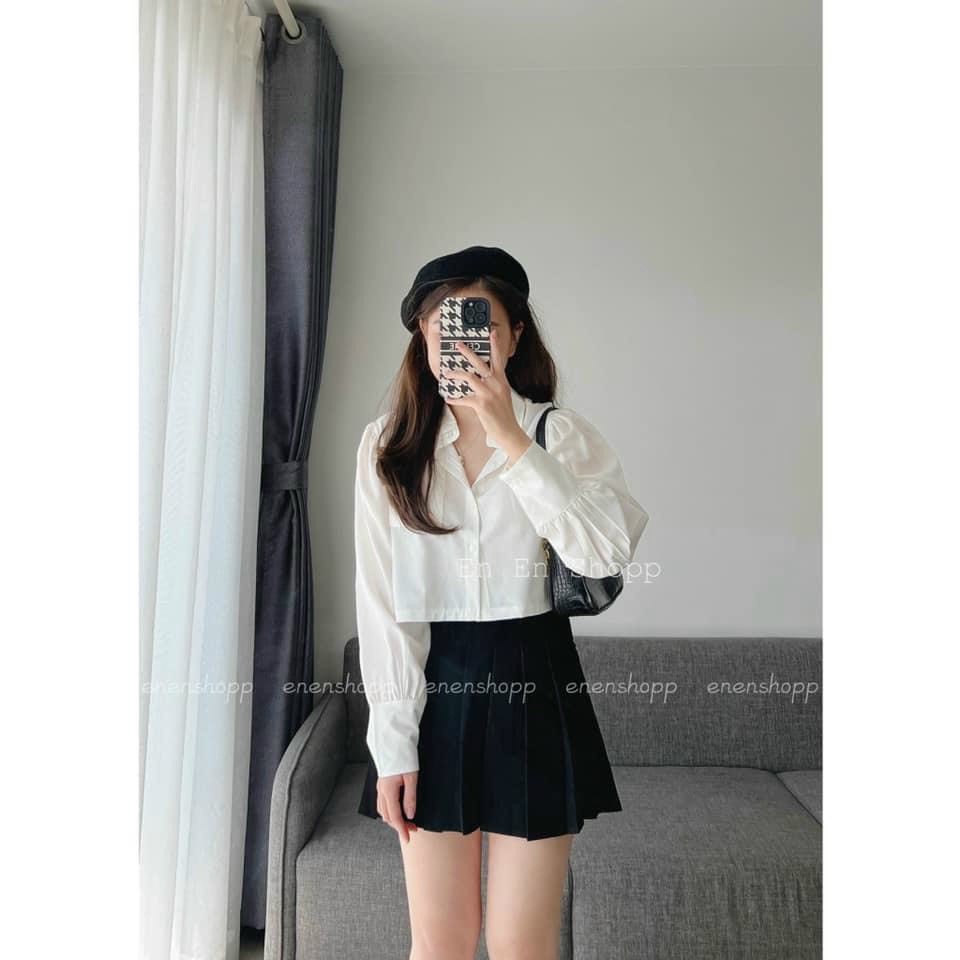 Áo sơ mi trắng kiểu dáng croptop dài tay cực xinh