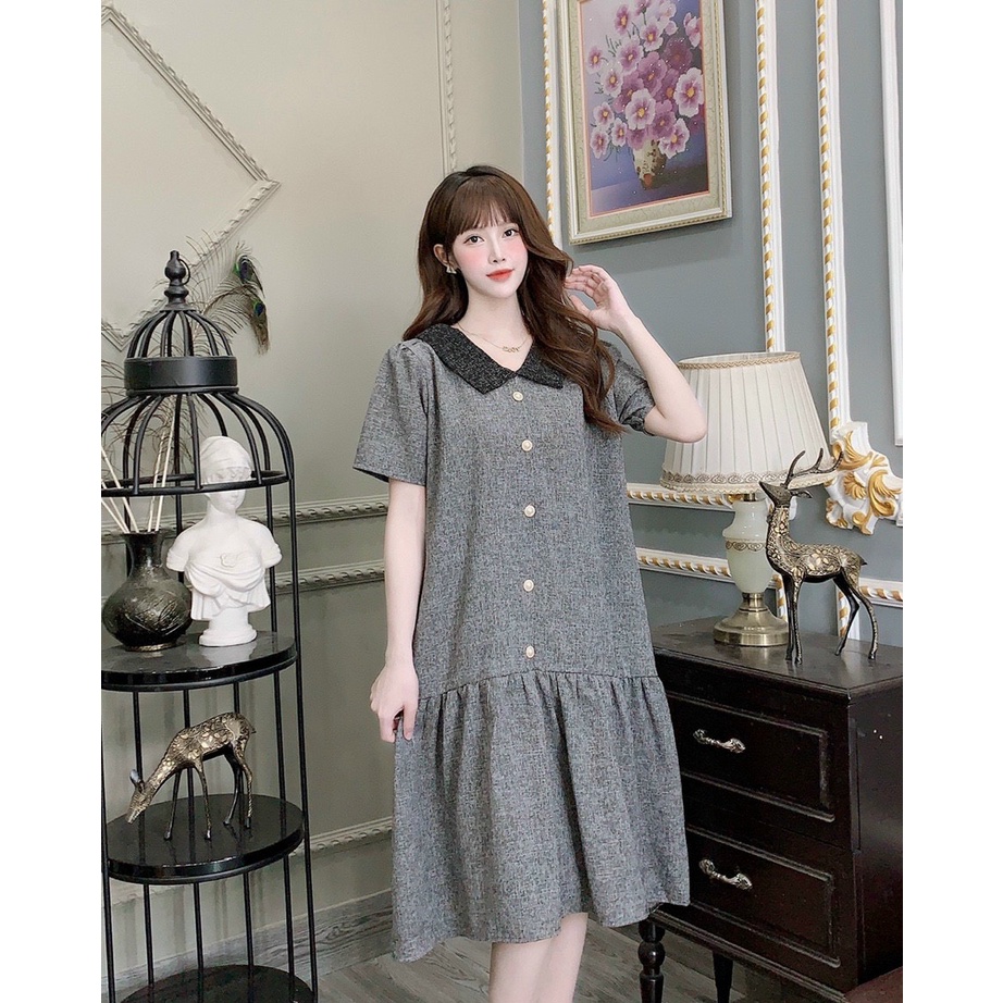 VÁY BẦU DẠ DÁNG SUÔNG ĐUÔI CÁ PHỐI CỔ CÁCH ĐIỆU - ĐẦM BẦU CÔNG SỞ THU ĐÔNG TAY LỠ FREE SIZE
