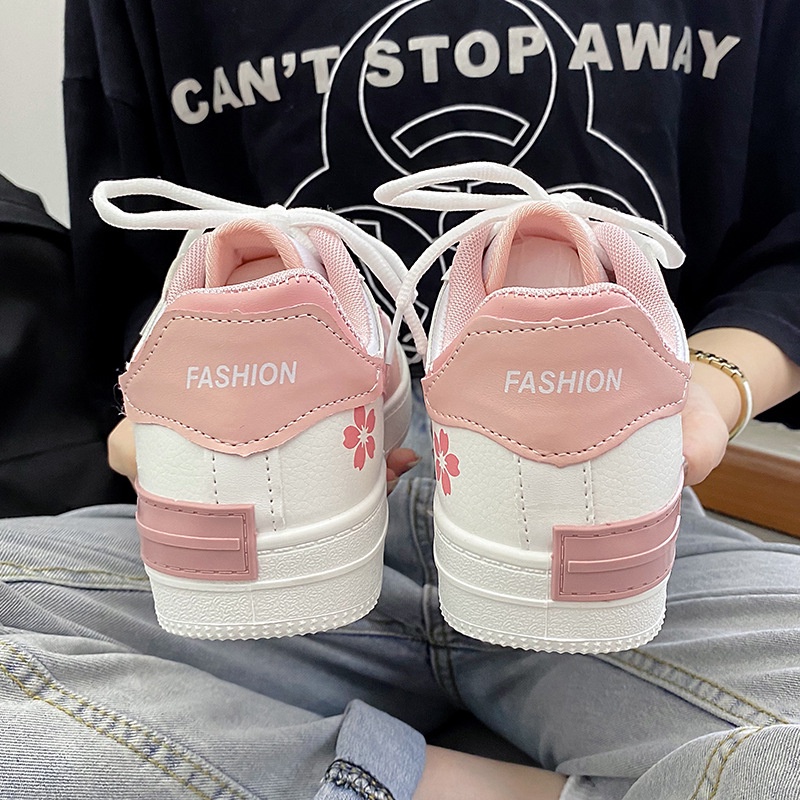 Giày Thể Thao Trắng Hồng Họa Tiết Hoa Nhỏ Phong Cách Hàn Quốc Cho Nữ