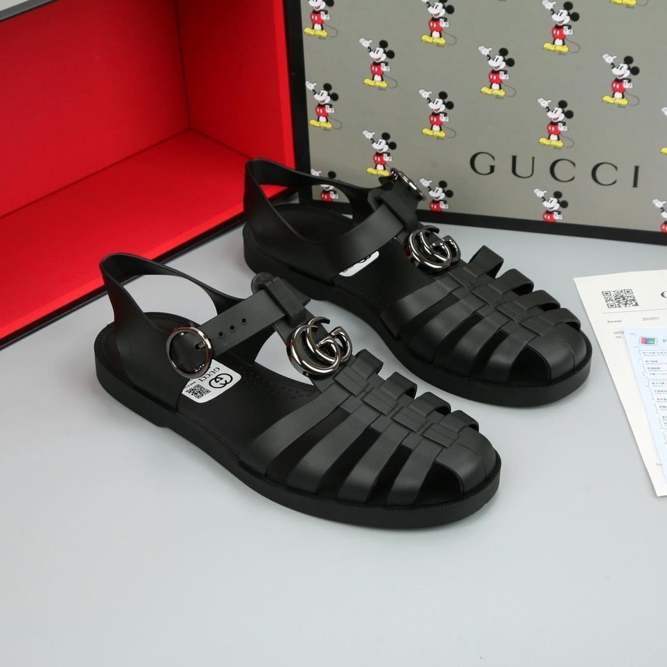 Dép sandal nam gucci dọ thời trang siêu hót 2022 , Dép giọ Nam Nữ cao su đúc tag logo gót nổi chữ GG