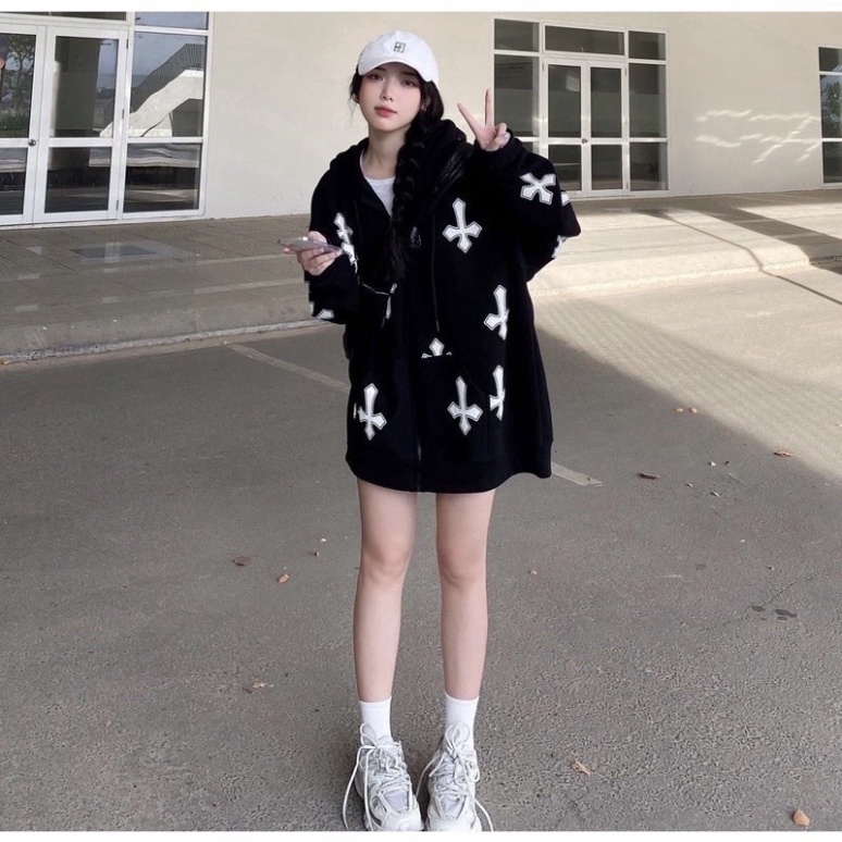 Áo Khoác Nỉ Unisex Kéo Khoá Homies Liền Mũ In Hình Thánh Giá CROSS dáng đẹp