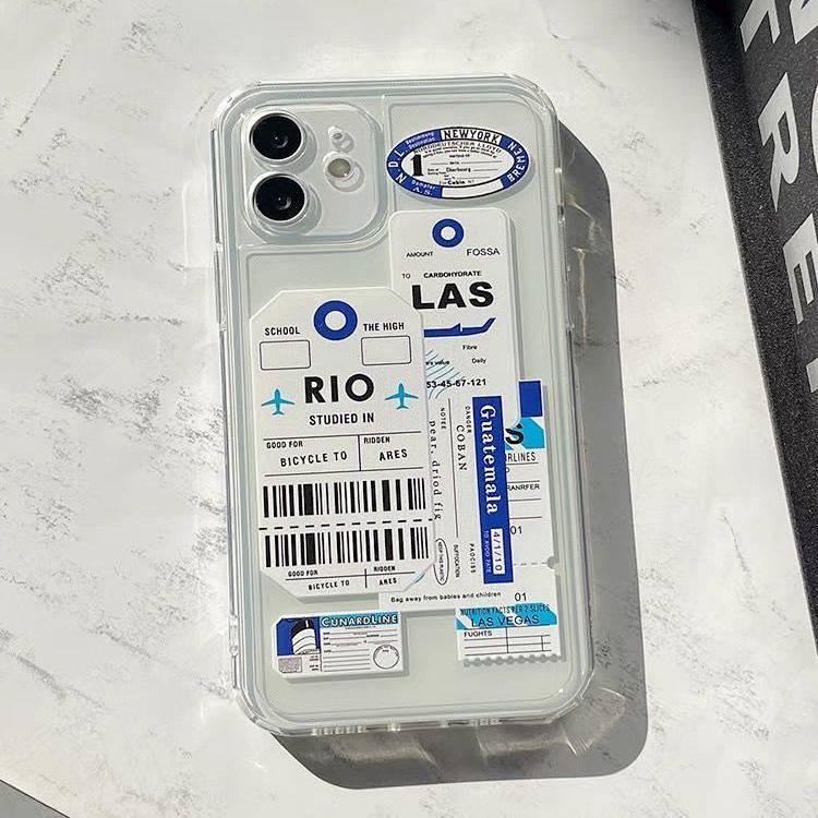 Ốp điện thoại mềm trong suốt họa tiết vé máy bay phong cách độc đáo thích hợp cho iphone 13promax 12 11 14 Xr Xs