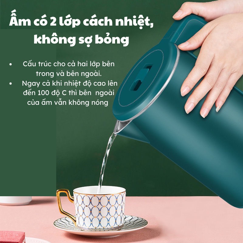 Ấm Siêu Tốc Dung Tích 2.3L Có Khả Năng Chịu Nhiệt Cao An Toàn Cho Người Sử Dụng Đèn Led Akio