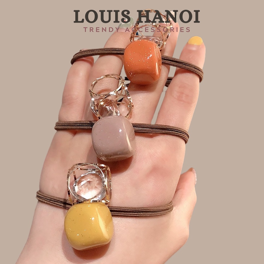 Dây cột tóc nữ đính đá và hạt hình vuông xinh xắn cho nữ phong cách Hàn Quốc