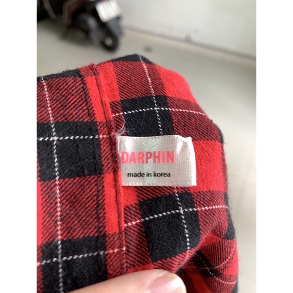Min2handshop Áo sơnmi caro đỏ form crop free sz hàn quốc