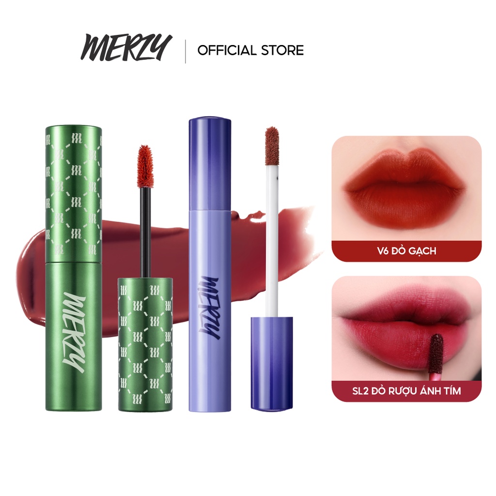 Combo 2 Son Kem Lì Merzy The First Velvet Tint 4.5g (V6 Green vỏ xanh) + Son Merzy Soft Touch Lip Tint 3g