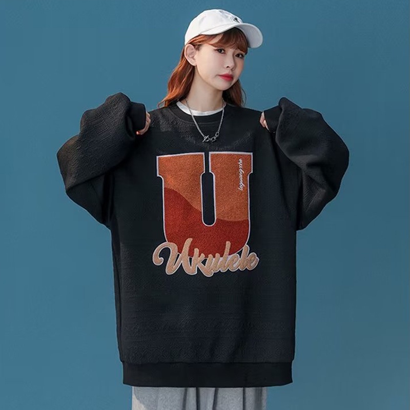 IELGY    Áo sweater Cổ Tròn Dáng Rộng Phong Cách Thời Trang Đường Phố Cho Nữ