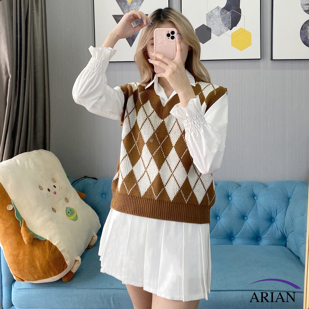 Áo Gile Nữ Họa Tiết Caro Siêu Xinh
