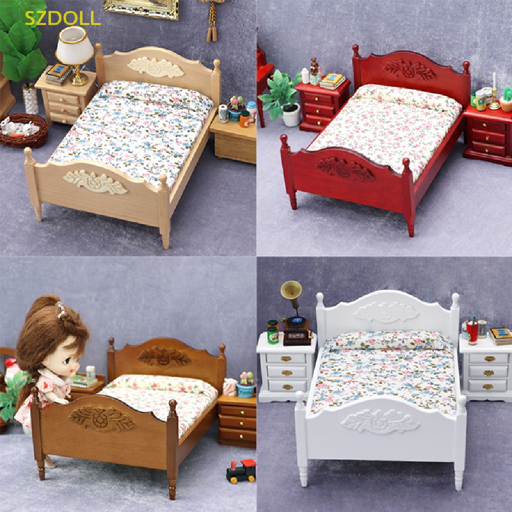 1 Mô Hình Giường Đôi / Tủ Treo Tường / Giường Ngủ Độc Đáo Trang Trí Nhà Búp Bê Tỉ Lệ 1: 12